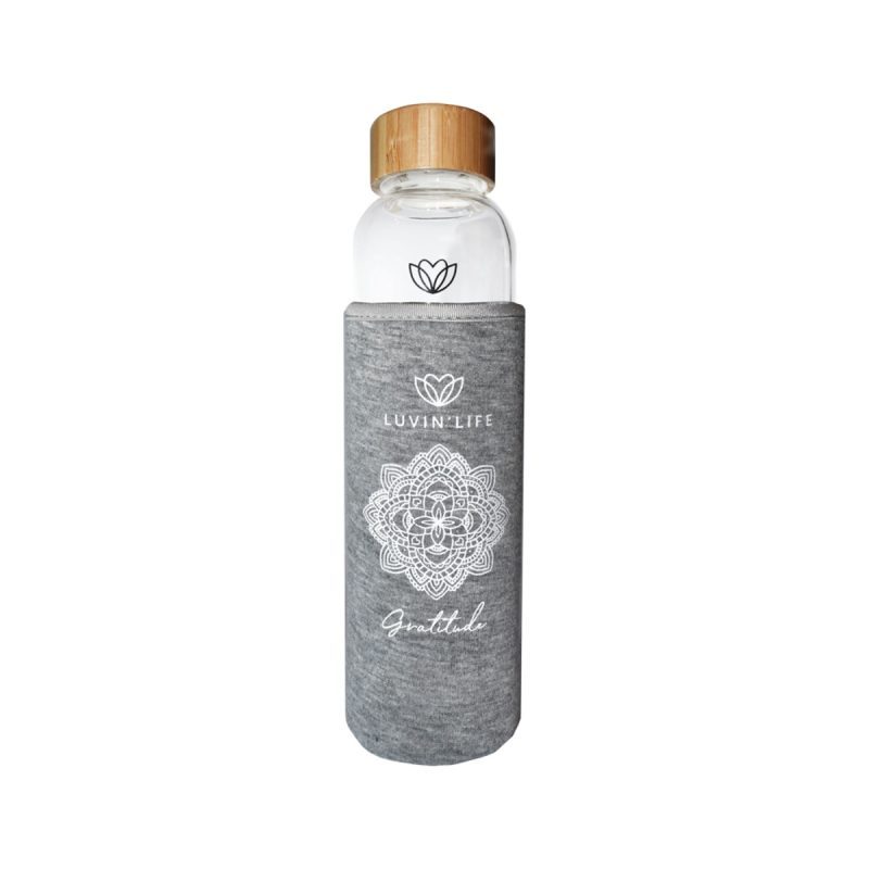 Luvin’ Life Water Bottle Amethyst Crystals & Bamboo ‘Gratitude’ (plus sleeve)